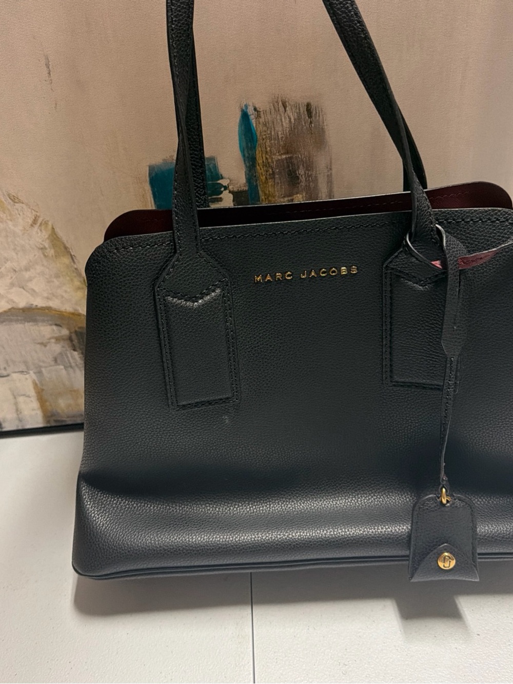 Marc Jacobs Black Pebbled Leather Tote with Gold Logo